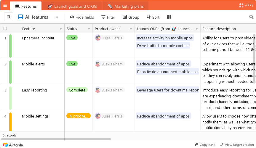Best Airtable Example: Product Launch